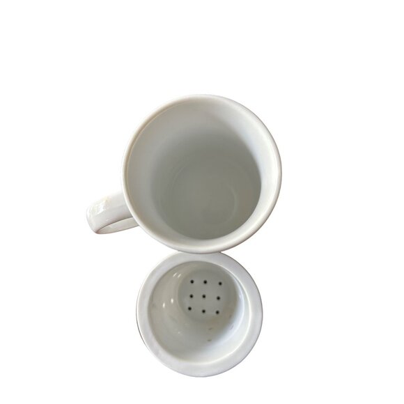 Asian Bamboo Print Porcelain Tea Cup With Strainer - Picture 5 of 7